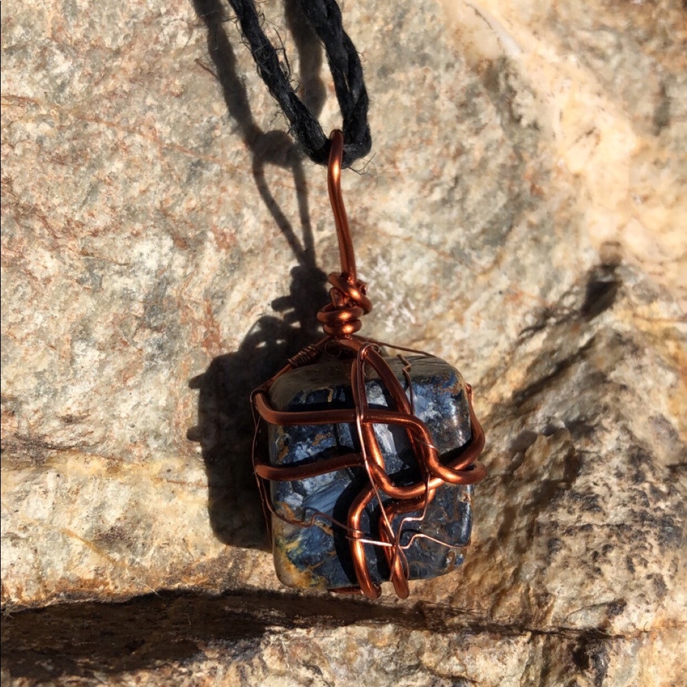 Pietersite Cube Pendant w/ Hemp Necklace